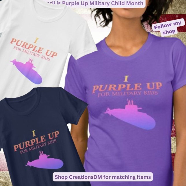 Camiseta Militares - Eu Roxo para Crianças Militares Submar (Criador carregado)