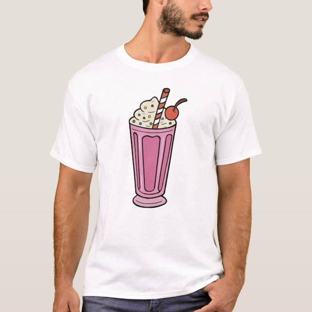 Camiseta Milkshake Rosa com Cereja e Confeitos (Frente)