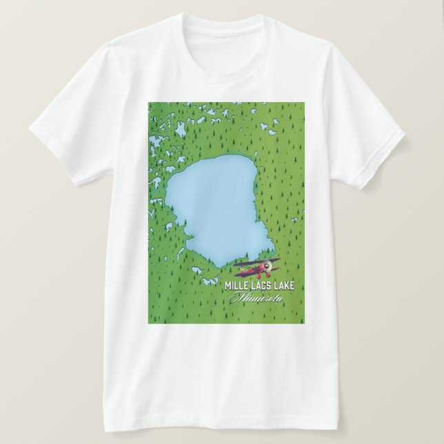 Camiseta mille lacs lake Minnesota viagem map. (Frente do Design)