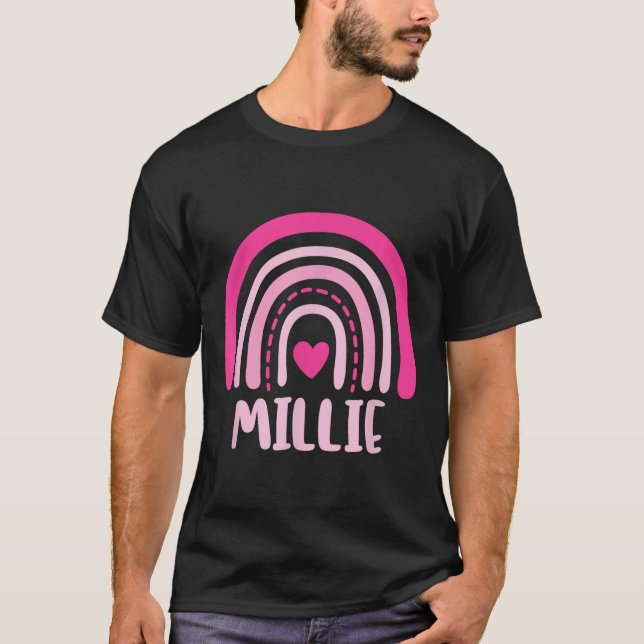 Camiseta Millie Name Heart Cute Personalised Rainbow (Frente)