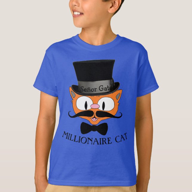 Camiseta MILLIONAIRE CAT Cartoon Mustache Cat Boys Tee (Frente)