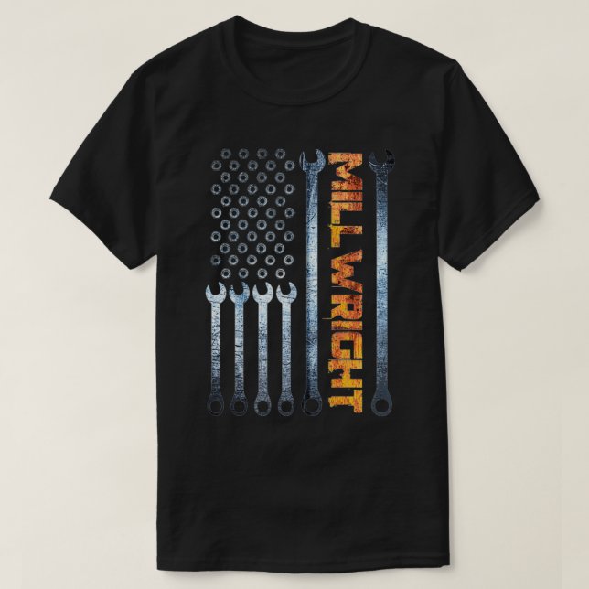 Camiseta Millwright Tools Patriotic American Flag Millwrigh (Frente do Design)