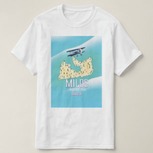 Camiseta Milos, poster de viagens de mapa da ilha grega.