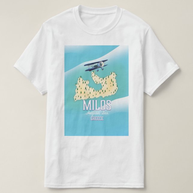 Camiseta Milos, poster de viagens de mapa da ilha grega. (Frente do Design)