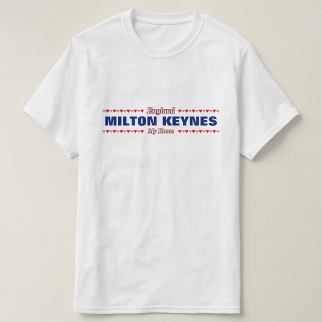 Camiseta MILTON KEYNES - minha casa - Inglaterra; Corações (Frente do Design)