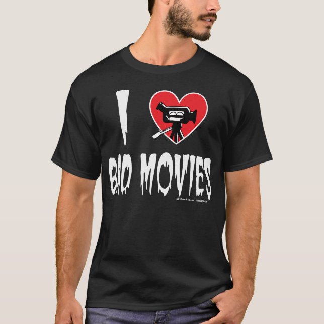 Camiseta Mim (coração) filmes maus (escuros) (Frente)