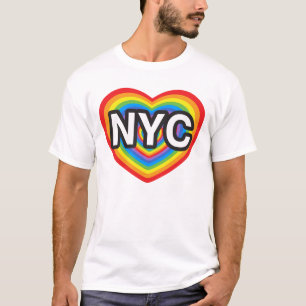 Camiseta Mim coração NYC. Eu amo NYC. Hea do arco-íris d