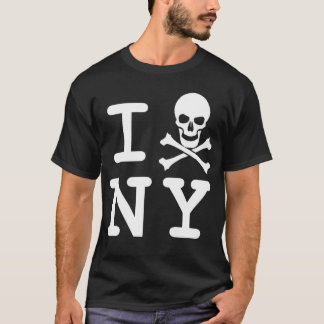 Camiseta Mim (crânio e crossbones) NY, branco no preto