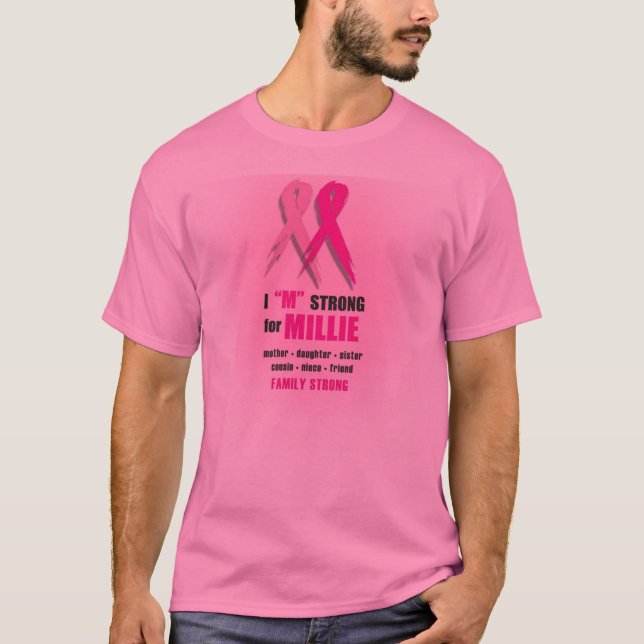 Camiseta Mim "M" forte para o rosa de Millie para o cancer (Frente)