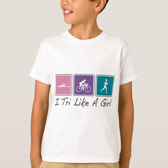 Camiseta mim tri como uma menina (Triathlete) (Frente)