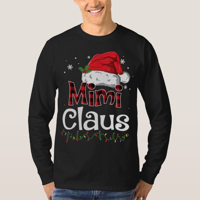 Camiseta Mimi Claus Santa Hat Xadrez Vermelha Buffalo Natal (Frente)