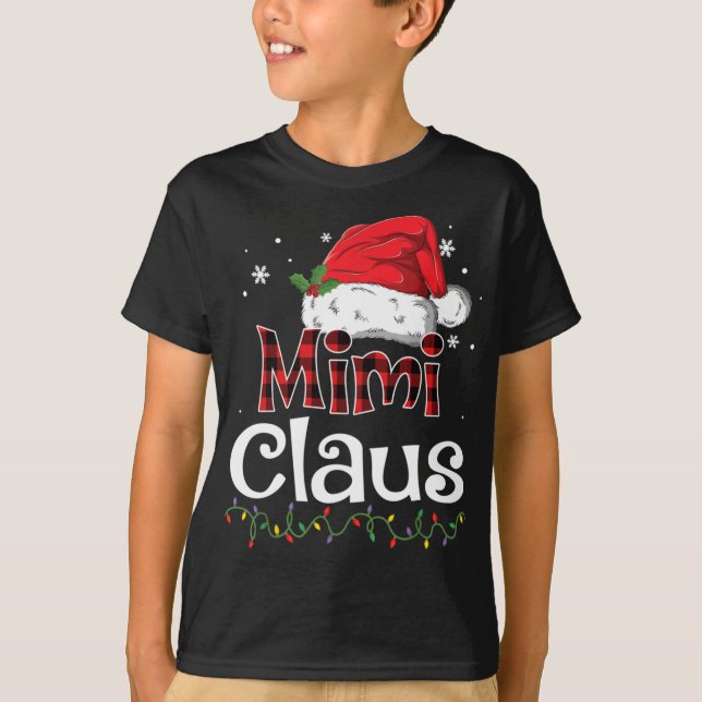 Camiseta Mimi Claus Santa Hat Xadrez Vermelha Buffalo Natal (Frente)