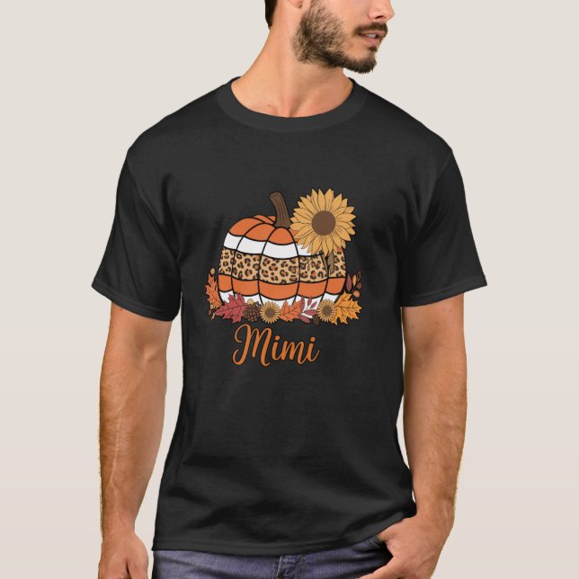 Camiseta Mimi Fall Autumn Leopard Pumpkin Sunflower Thankg (Frente)