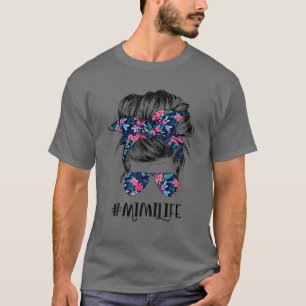 Camiseta Mimi Life Messy Hair Bun Flower Women Dia de as m