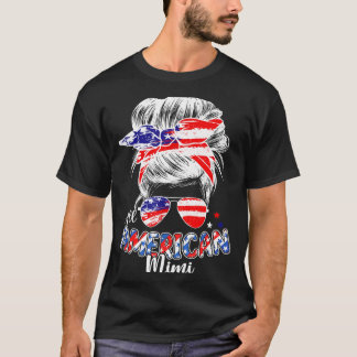 Camiseta Mimi patriótica 4 de julho coque desgrenhado cabel