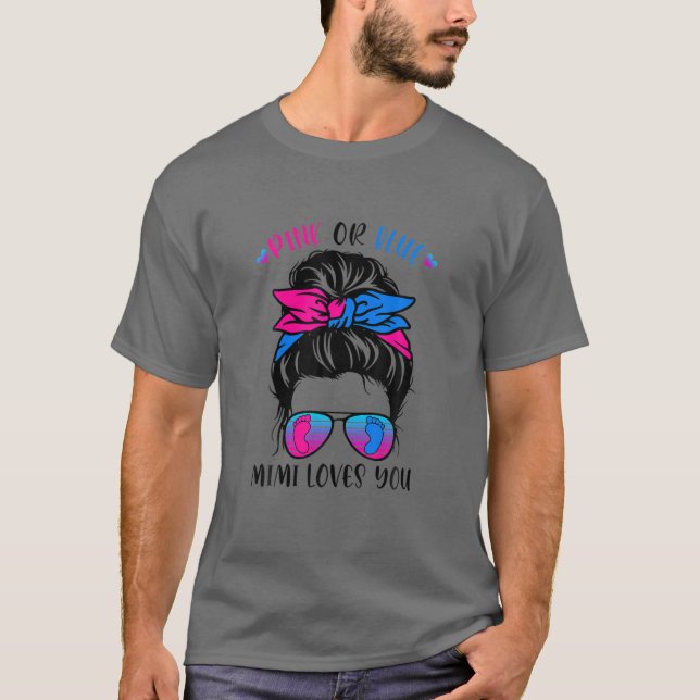 Camiseta Mimi Rosa Ou Azul Te Ama Sexo De Bebê Revela Mes (Frente)