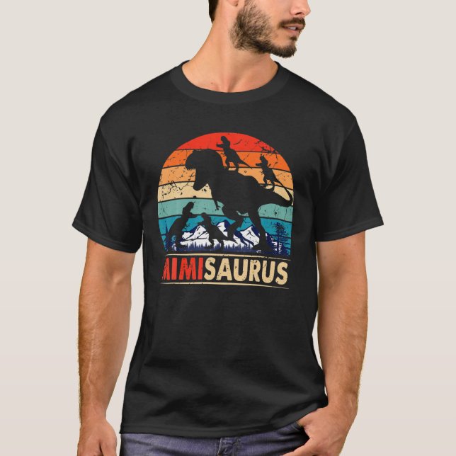 Camiseta Mimisaurus T Rex Mimi Dinossaur 4 Crianças Dia de  (Frente)