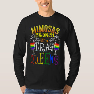Camiseta Mimosas Brunch E Rainhas Drag Pombas-Gayas Bebendo