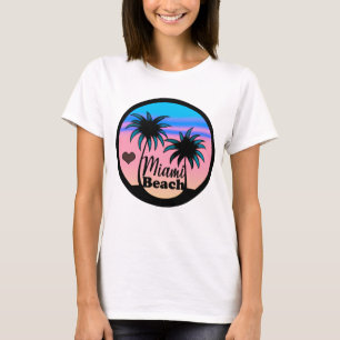 Camiseta Minami Beach Blue e Pink Palm Trees