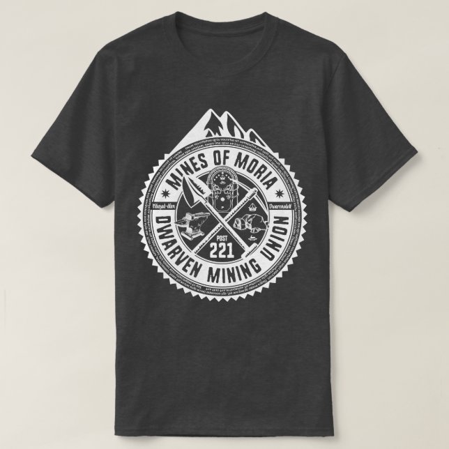 Camiseta Minas da Moria Dwarven Mining Union (Frente do Design)