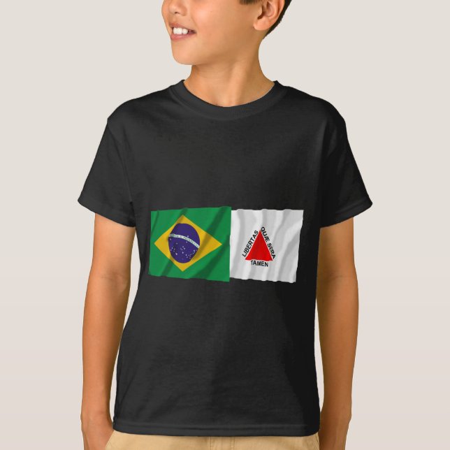 Camiseta Minas Gerais & bandeiras de ondulação de Brasil (Frente)