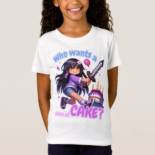 Camiseta Minecraft Aphmau, Cute Birthday, Bolo, Espada, leg (Frente)