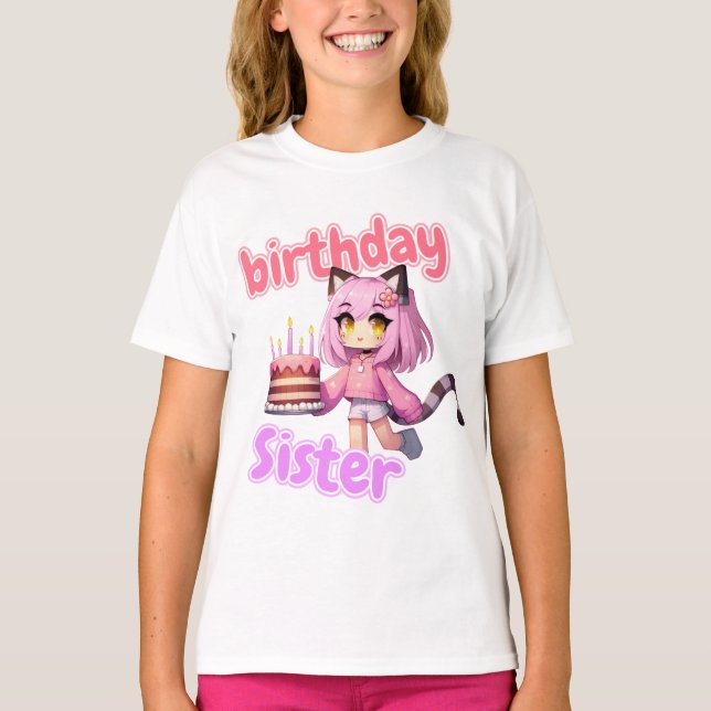 Camiseta Minecraft Aphmau, Irmã Birthday, Kawaii Chan, (Frente)