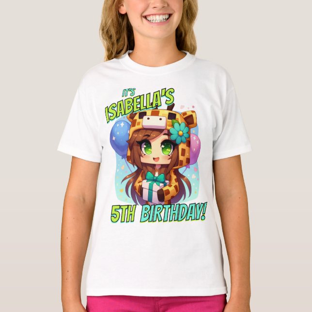 Camiseta Minecraft Birthday, Menina Fresca, Minecrafter, Fe (Frente)