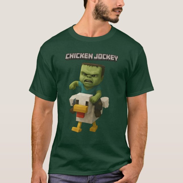 Camiseta Minecraft Chicken Jockey Design - Baby Zombie Ridi (Frente)