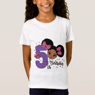 Camiseta Minha 5 Birthday Black Girl Glitter Princess Desig
