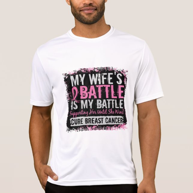 Camiseta Minha batalha esposa de demasiado 2 cancro da mama (Frente)