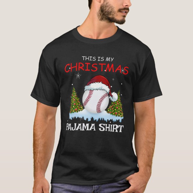 Camiseta Minha Bola de Beisebol de Natal Pajama Engraçado B (Frente)
