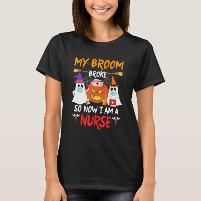 Camiseta Minha Broom partiu agora sou enfermeira Bruxas Fel (Frente)