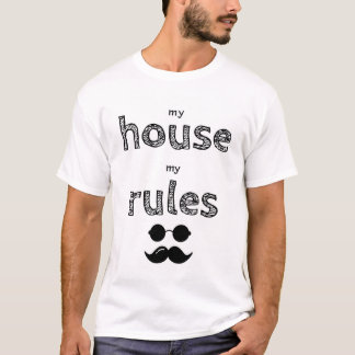 Camiseta Minha casa, meu bigode e meus óculos desenhando