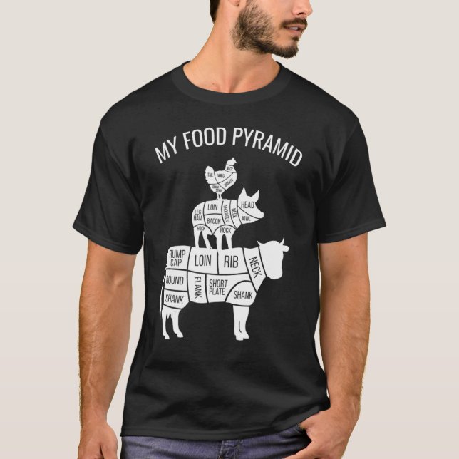 Camiseta Minha Comida Pirâmide Carnívoro Galinha Porco (Frente)