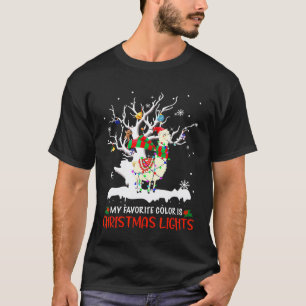 Camiseta Minha Cor Favorita É Llama Alegre Luzes De Natal