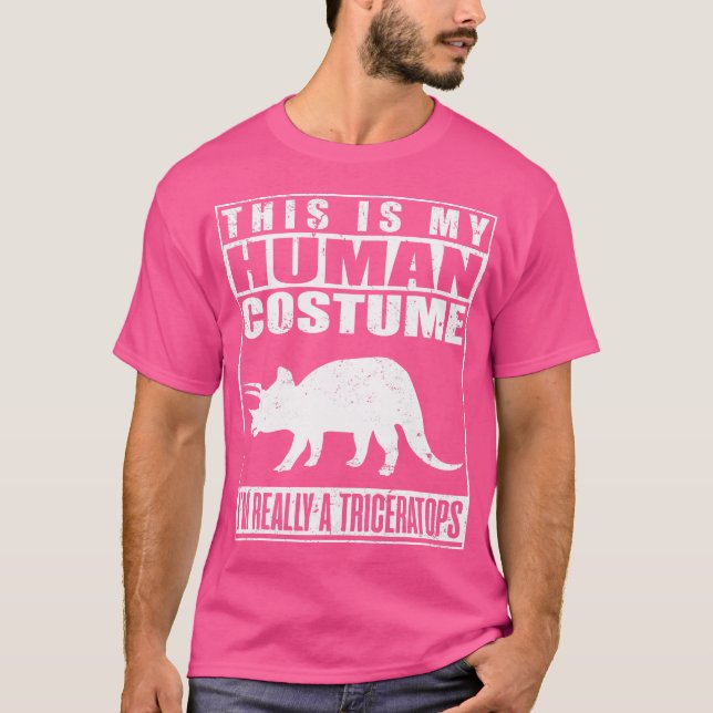 Camiseta Minha Costume Humana Sou Um Tricerátopo Halloween  (Frente)