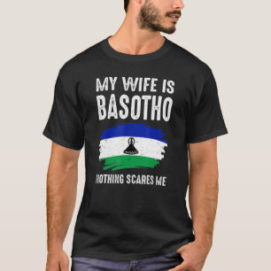 Camiseta Minha Esposa É Basotho Nada Me Assusta Bandeira Le