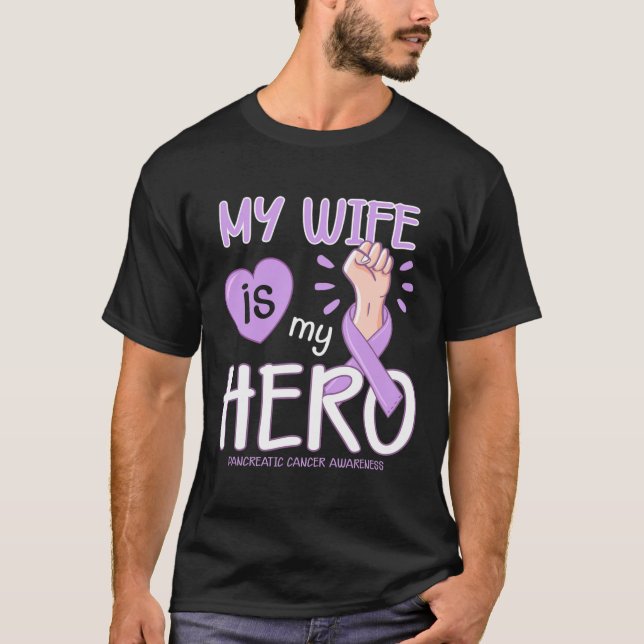 Camiseta Minha esposa é o meu herói Câncer de pâncreas Cons (Frente)