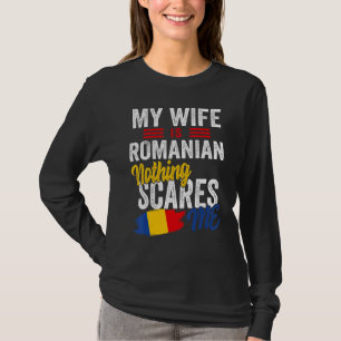 Camiseta Minha esposa é romena Bandeira das raízes do patri