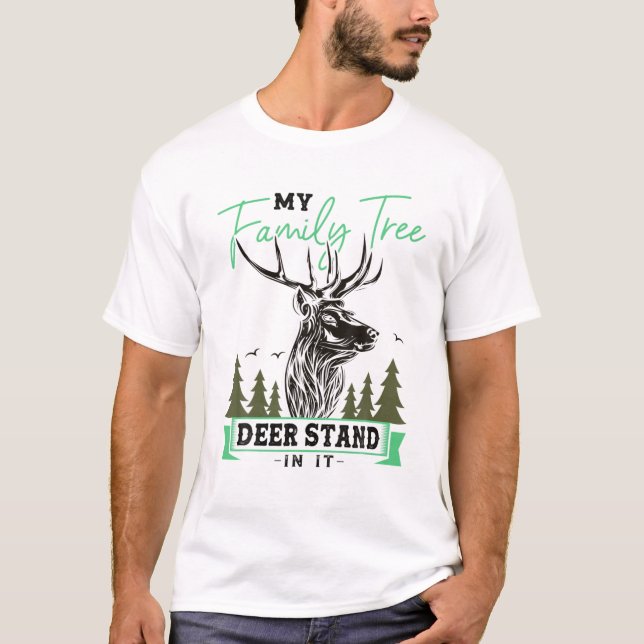 Camiseta Minha Família Árvore Caçadora Deer Dom (Frente)