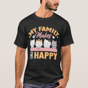 Camiseta Minha Família Me Faz Feliz Gato Gelado