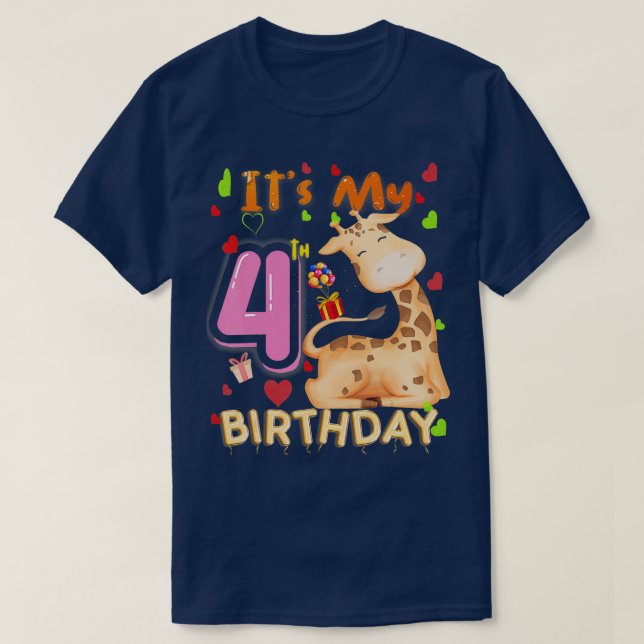 Camiseta Minha Girafa De 4 Anos De Aniversário De 4 Anos Pa (Frente do Design)