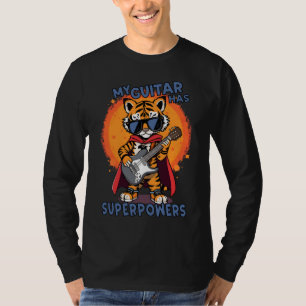 Camiseta Minha Guitarra Tem Superpoderes Tigre Super-herói