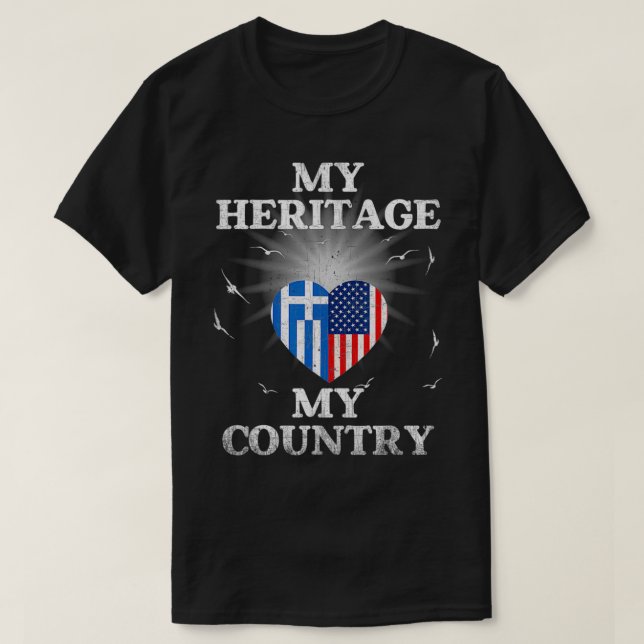Camiseta Minha Herança Meu País, Grego Bandeira Americana (Frente do Design)
