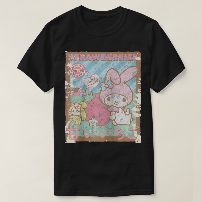 Camiseta Minha Melody Strawberry Pegando Morangos Fazenda R (Frente do Design)