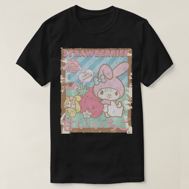 Camiseta Minha Melody Strawberry Pegando morangos Fazenda S (Frente do Design)