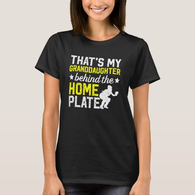 Camiseta Minha neta avó de um receptor de softball Gra (Frente)