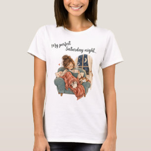 Camiseta Minha Noite de Sábado Perfeita Amante de Livros
