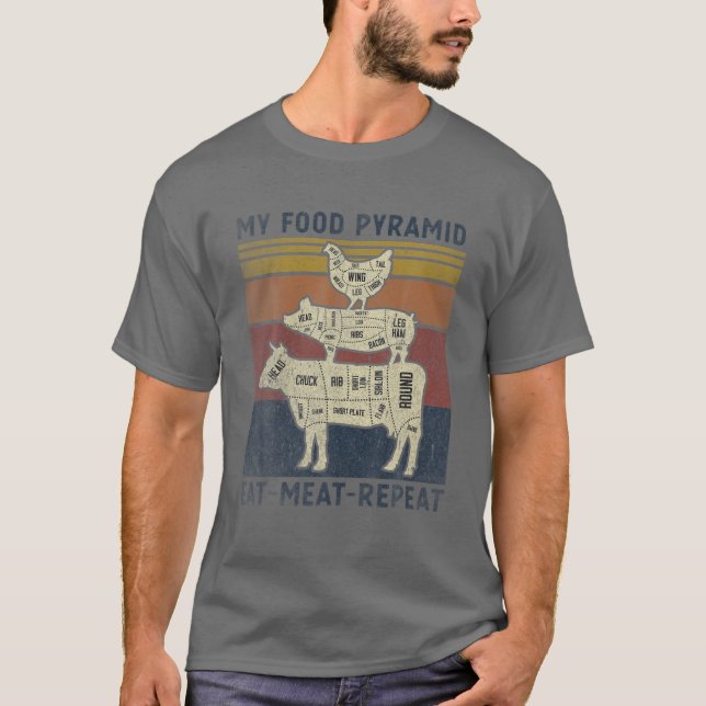 Camiseta Minha Pirâmide Comida Comeu Carne Repetindo Fundiç (Frente)